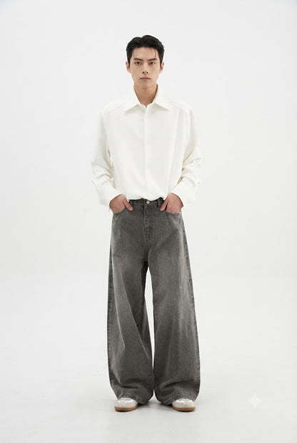 Washed Loose Gray Denim Jeans