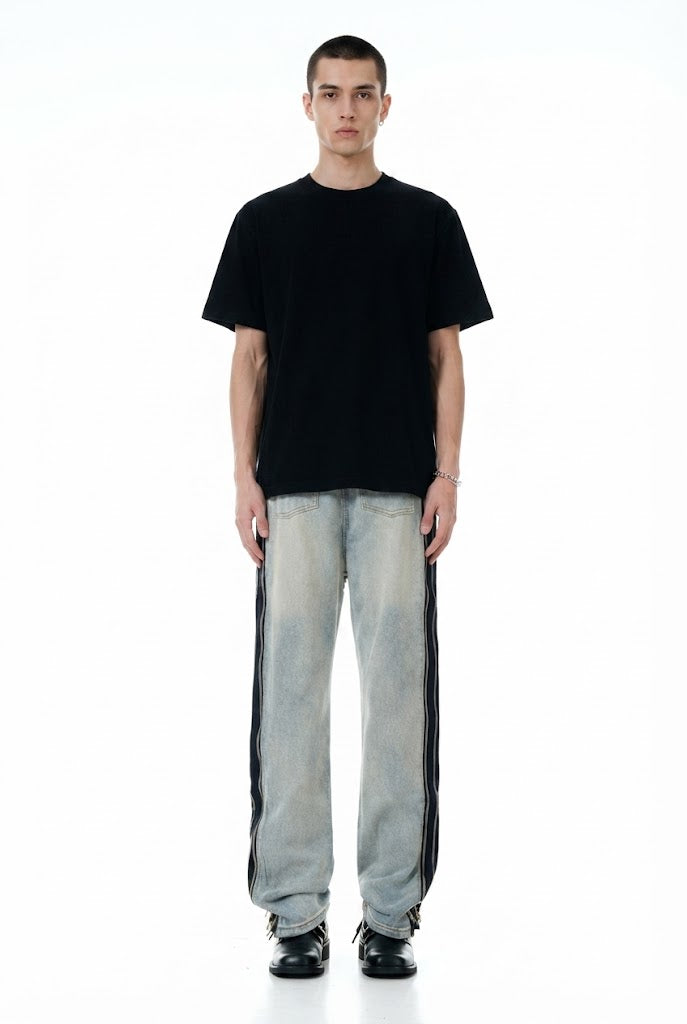 Straight Leg Zipper Panel Jeans