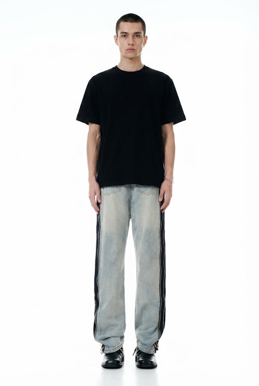 Straight Leg Zipper Panel Jeans