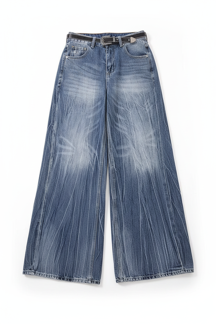 Lightning Wash Wide-Leg Denim - Flat Lay