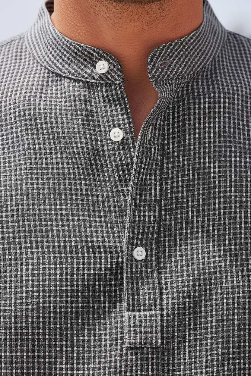 Long Sleeve Casual Stand Collar Shirt - Detail Shot