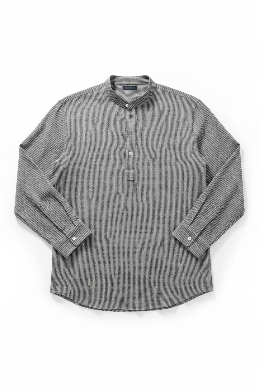 Long Sleeve Casual Stand Collar Shirt - Flat Lay