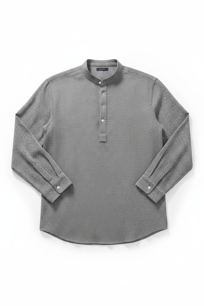 Long Sleeve Casual Stand Collar Shirt - Flat Lay