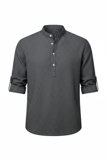 Long Sleeve Casual Stand Collar Shirt - Front View