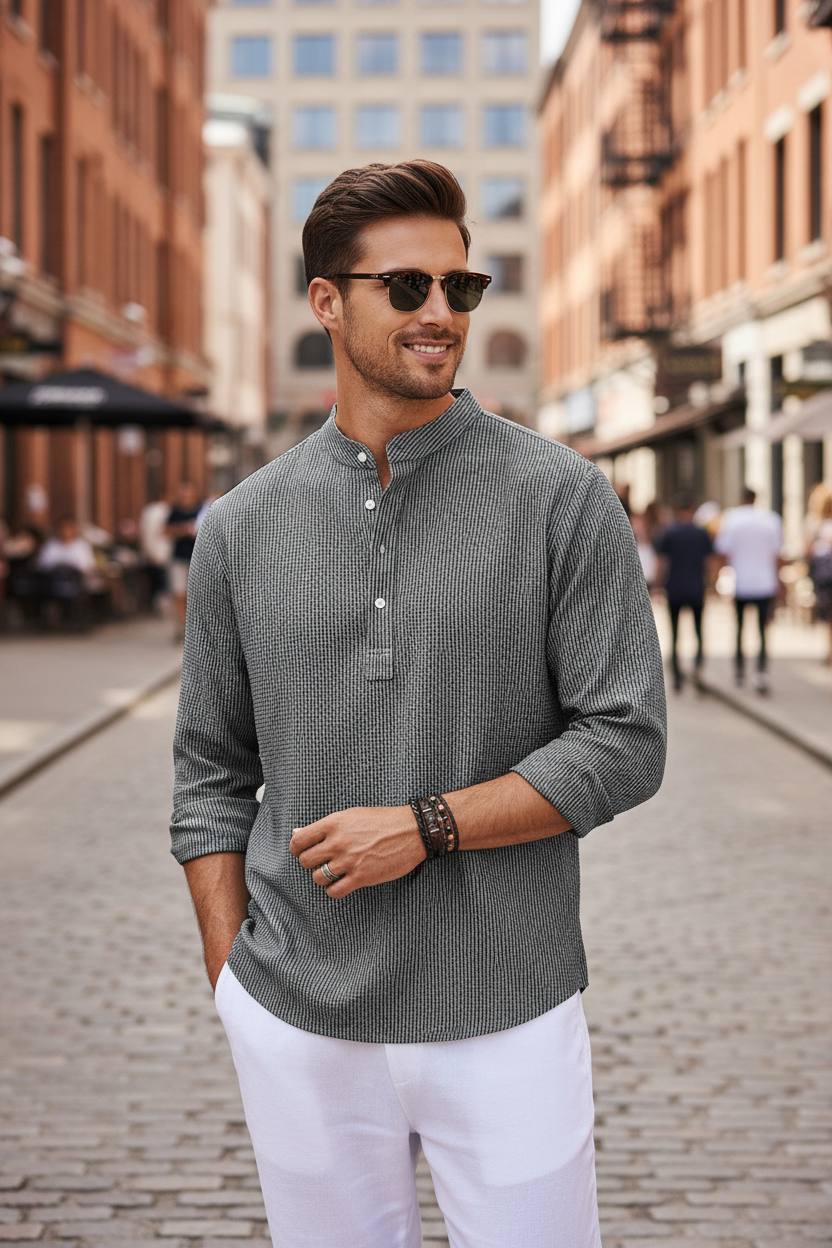 Long Sleeve Casual Stand Collar Shirt - Lifestyle
