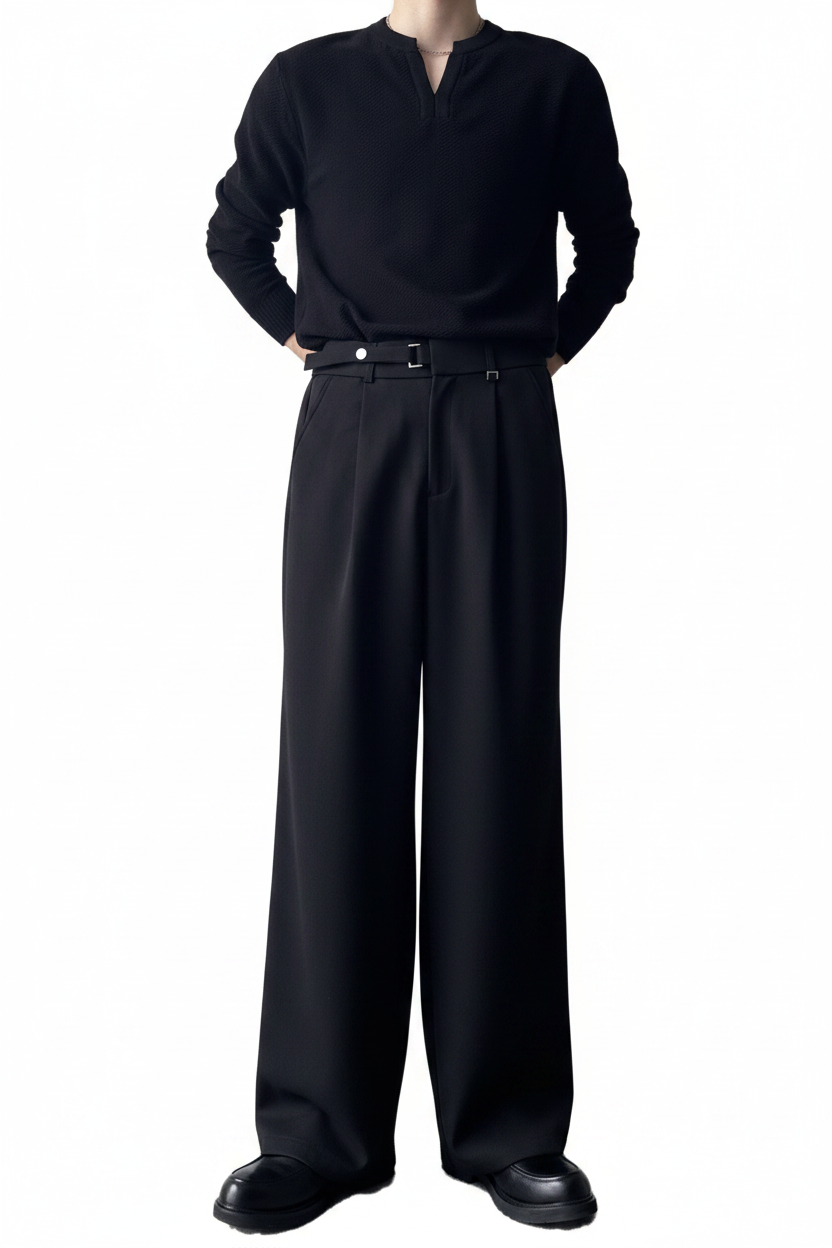 Loose Draping Suit Pants - Front View