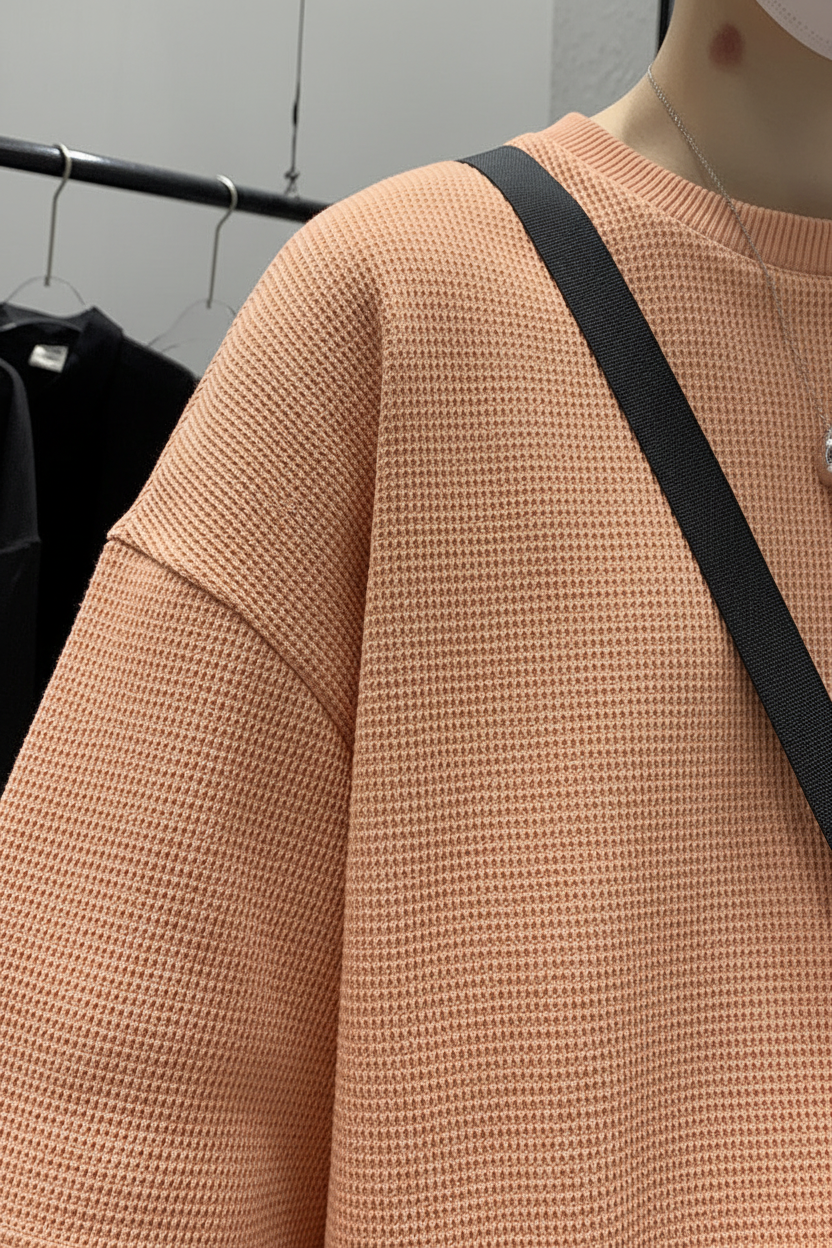 Loose Waffle Half-Sleeve Tee - Detail Shot