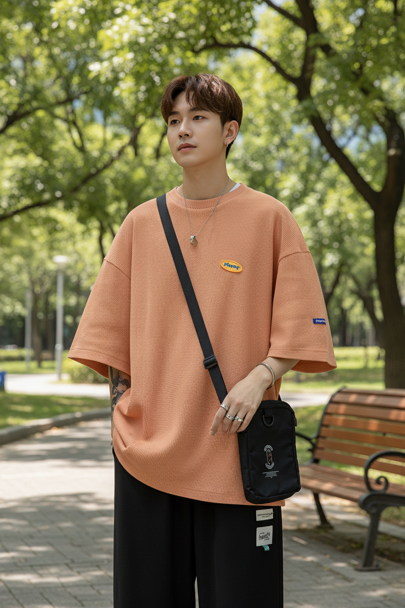 Loose Waffle Half-Sleeve Tee - Lifestyle