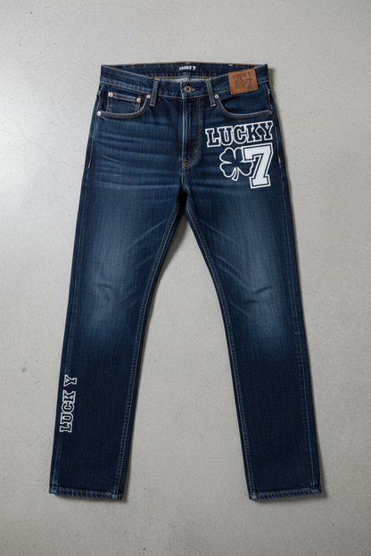 Lucky 7 Embroidered Jeans - Flat Lay