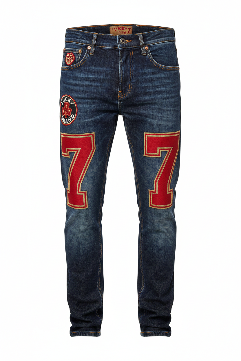 Lucky 7 Embroidered Jeans - Front View