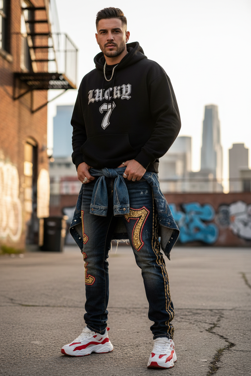 Lucky 7 Embroidered Jeans - Lifestyle