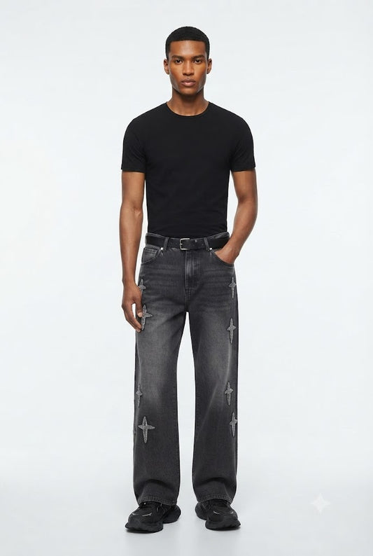 Cross Patch Wide Leg Jeans