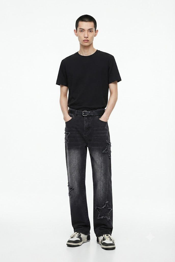 Embroided Star Straight Cut Jeans