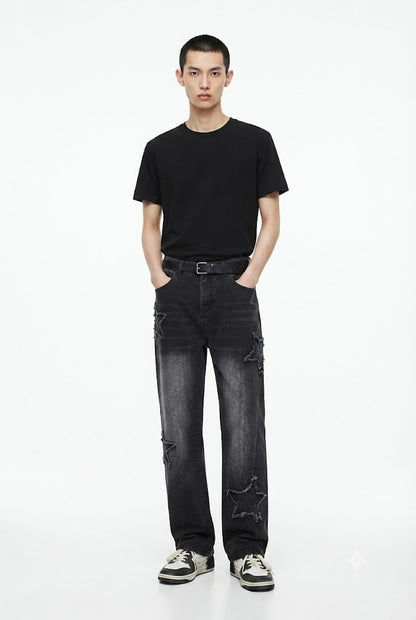 Embroided Star Straight Cut Jeans