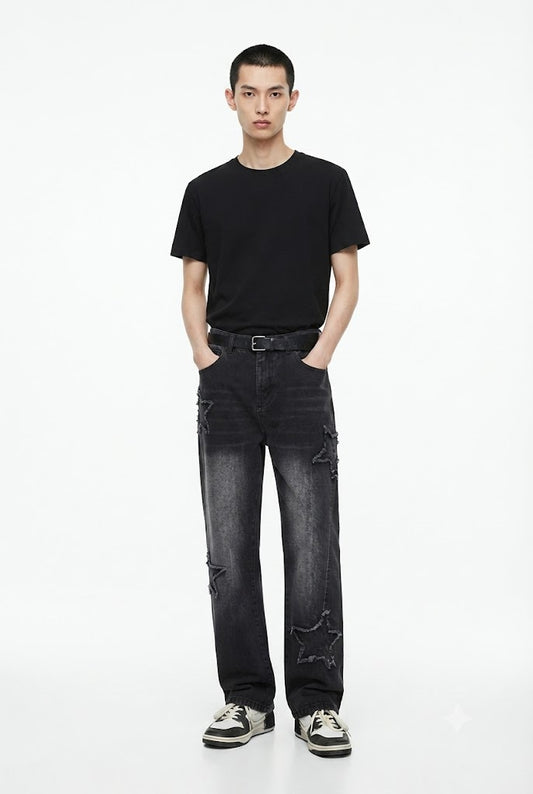 Embroided Star Straight Cut Jeans