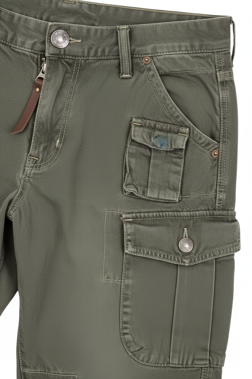 Multi Pocket Washed Casual Pants - Close-Up Detail
