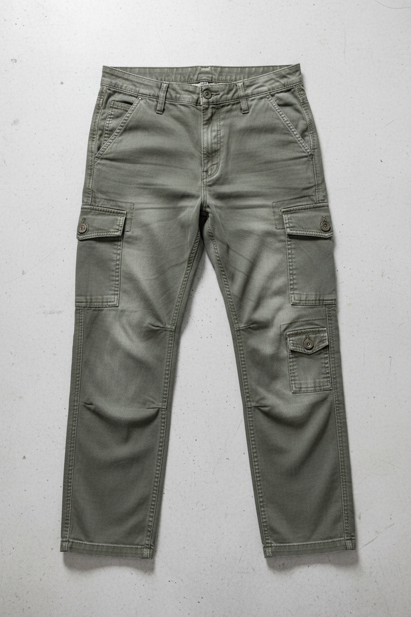 Multi Pocket Washed Casual Pants - Flat Lay