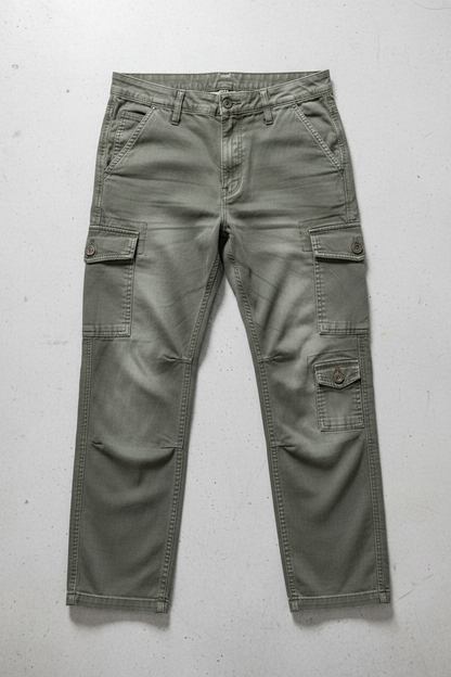 Multi Pocket Washed Casual Pants - Flat Lay