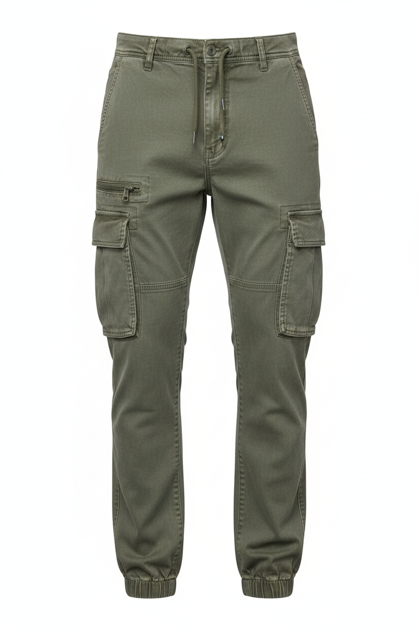 Multi Pocket Washed Casual Pants - Front View