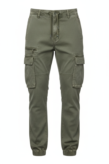 Multi Pocket Washed Casual Pants - Front View