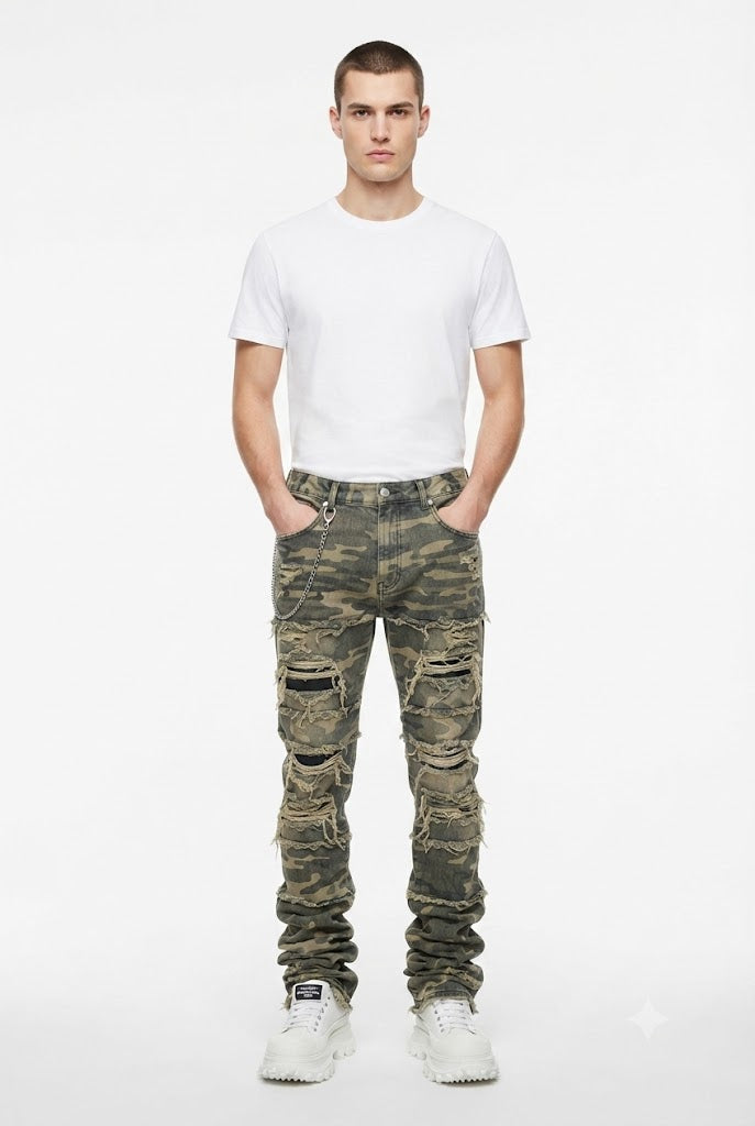 Fringe Patch Stacked Jeans