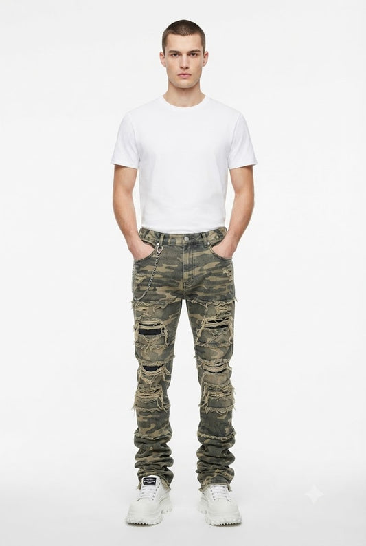 Fringe Patch Stacked Jeans Novien Apparel