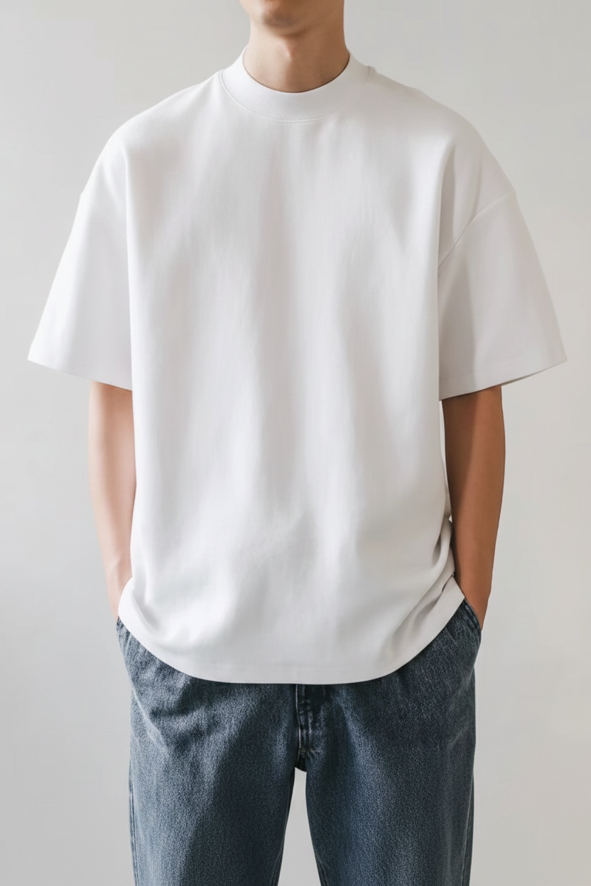 Plain Cotton Oversized Tee - Front View