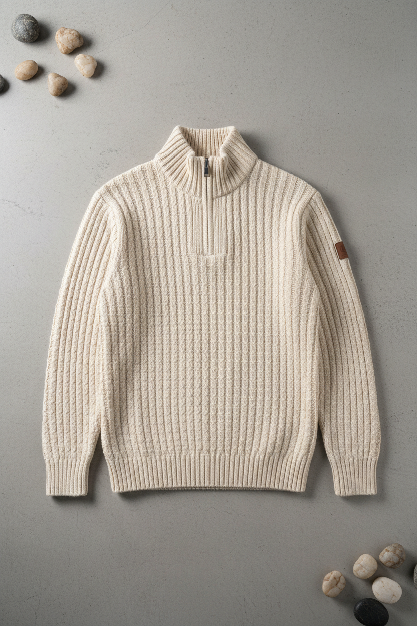 Quarter Zip Knit Sweater - Flat Lay