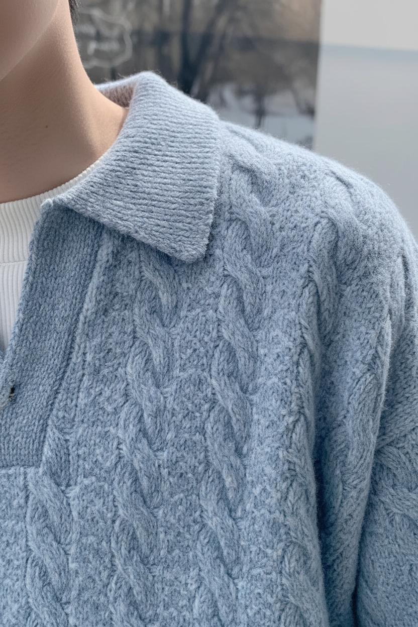 Retro Lapel Pullover Sweater - Detail Shot