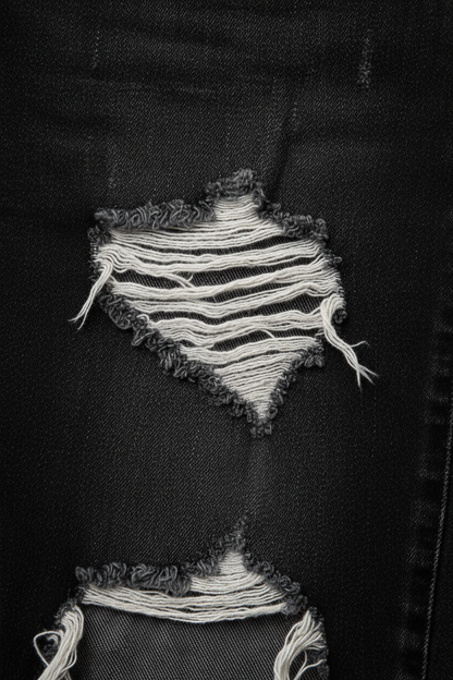 Ripped Black Denim - Close-Up Detail