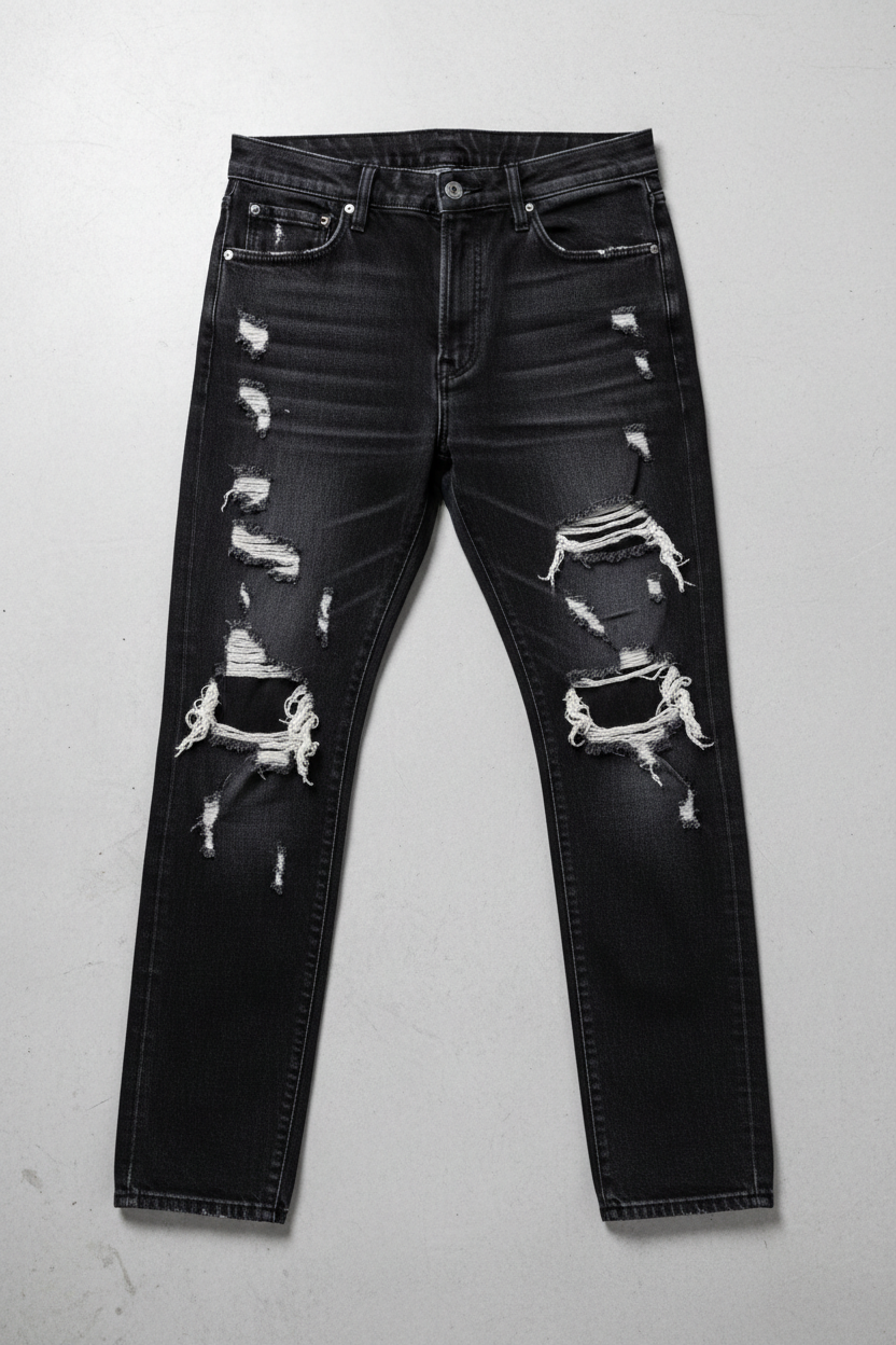Ripped Black Denim - Flat Lay