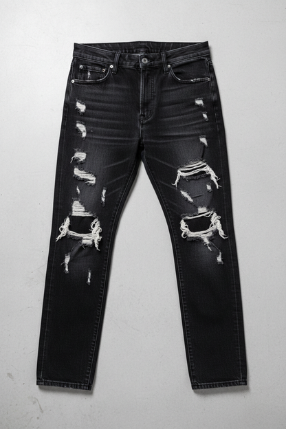 Ripped Black Denim - Flat Lay