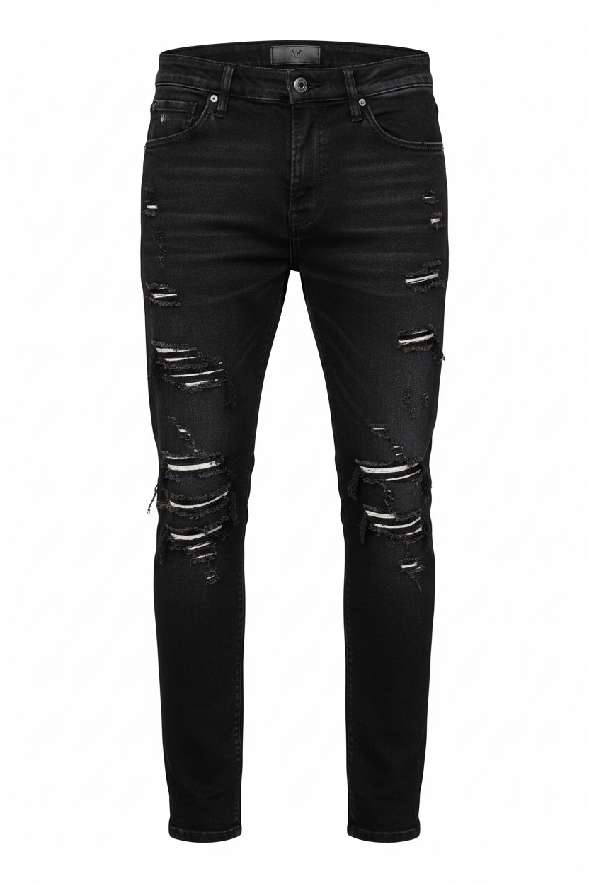 Ripped Black Denim - Front View