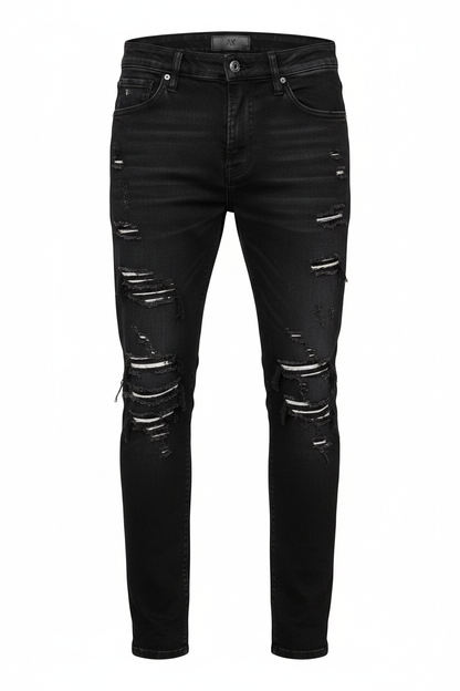 Ripped Black Denim - Front View