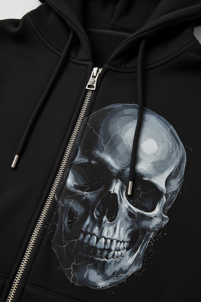 Shadow Skull Zip Hoodie - Close-Up Detail