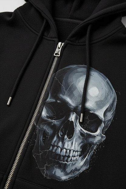 Shadow Skull Zip Hoodie - Close-Up Detail