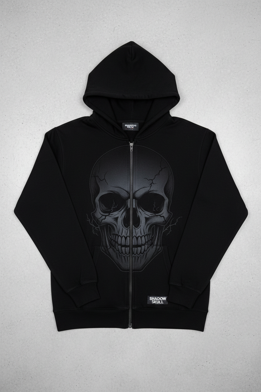 Shadow Skull Zip Hoodie - Flat Lay