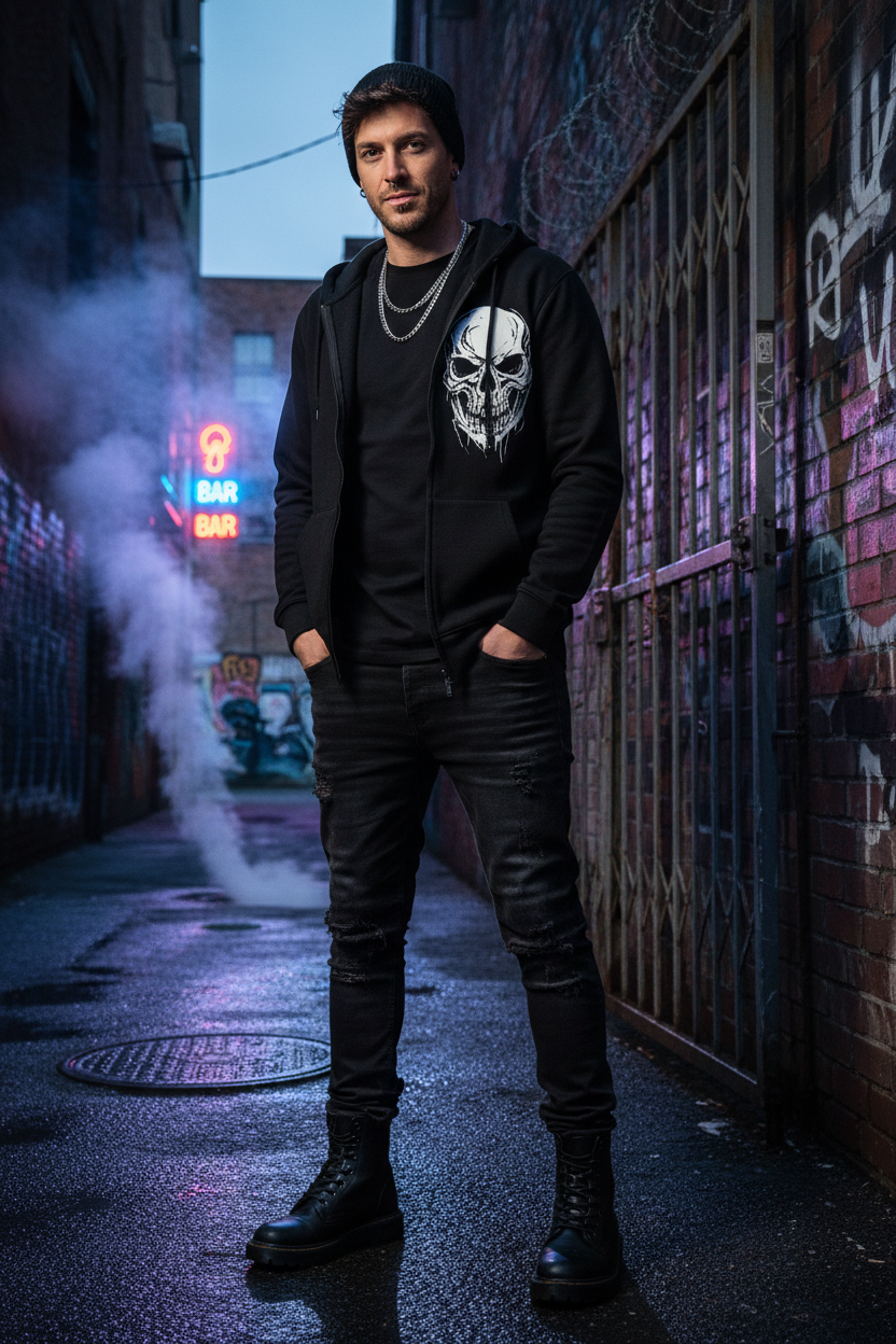 Shadow Skull Zip Hoodie - Lifestyle