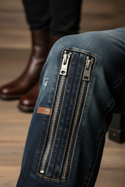 Straight Leg Zipper Panel Jeans - Close-Up Detail