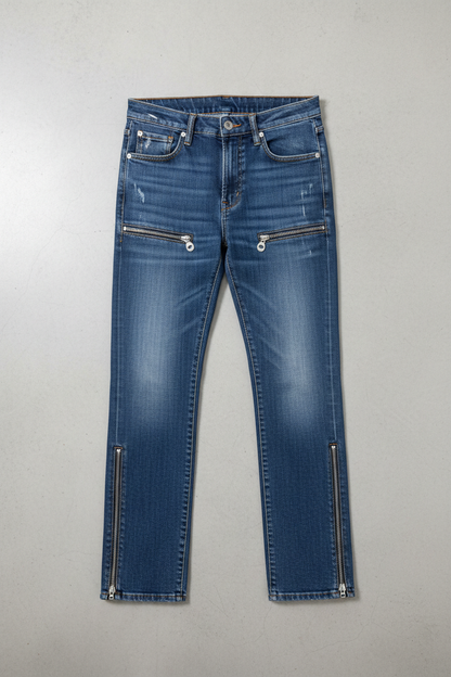 Straight Leg Zipper Panel Jeans - Flat Lay