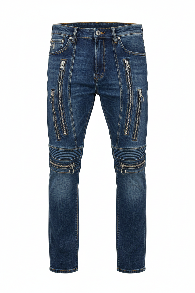 Straight Leg Zipper Panel Jeans - Front View