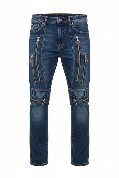 Straight Leg Zipper Panel Jeans - Front View