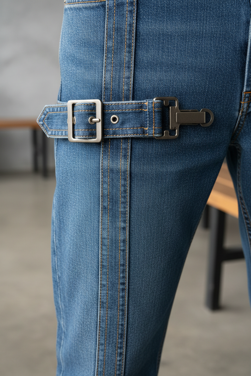 Strap Detail Straight Leg Jeans - Close-Up Detail