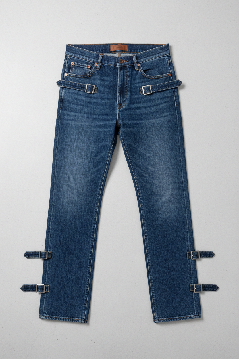 Strap Detail Straight Leg Jeans - Flat Lay