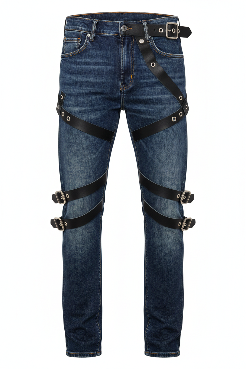 Strap Detail Straight Leg Jeans - Front View
