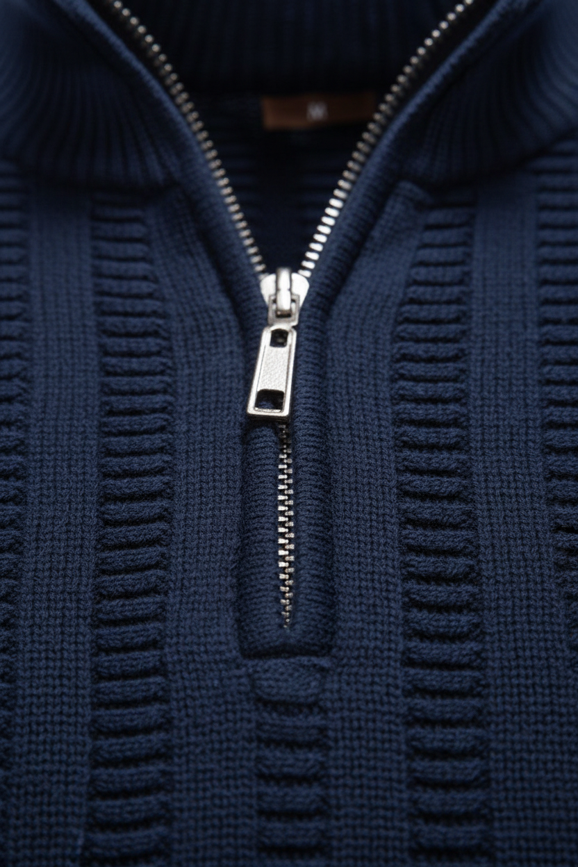Striped Jacquard Zip Sweater - Detail Shot