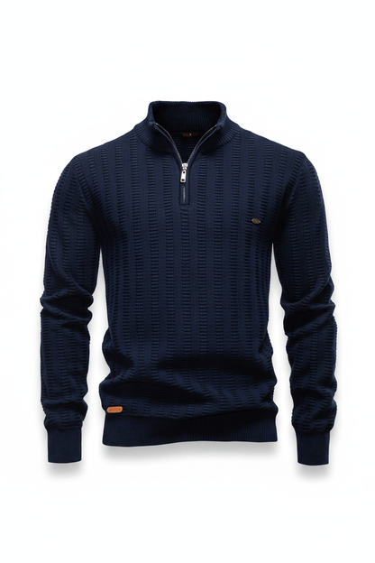 Striped Jacquard Zip Sweater - Flat Lay