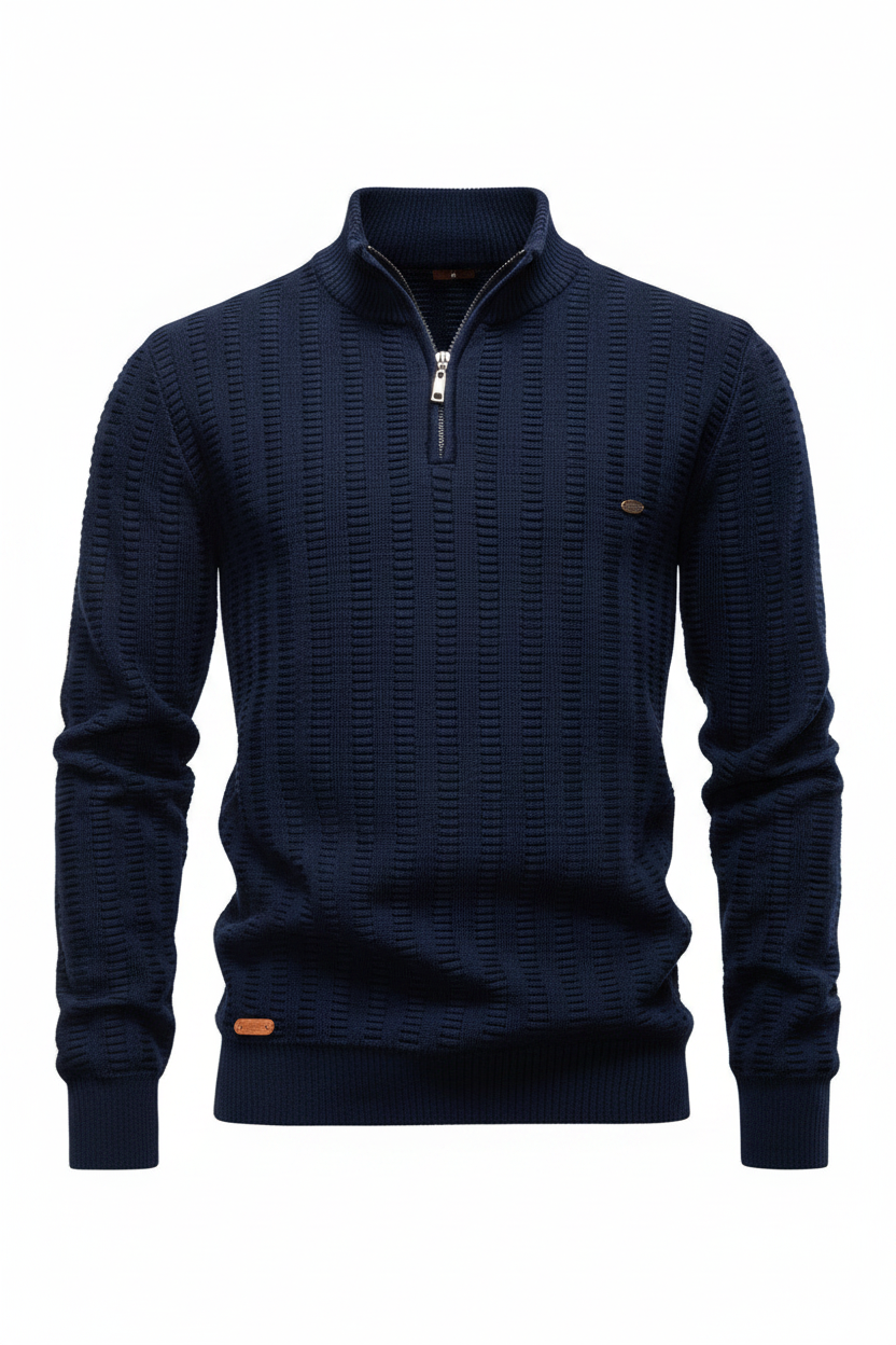 Striped Jacquard Zip Sweater - Front View