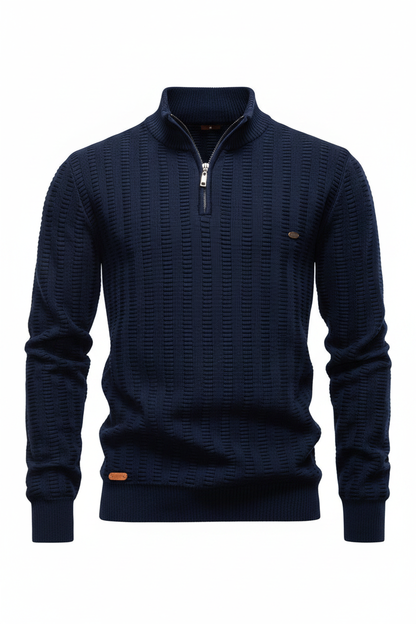 Striped Jacquard Zip Sweater - Front View