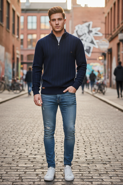 Striped Jacquard Zip Sweater - Lifestyle